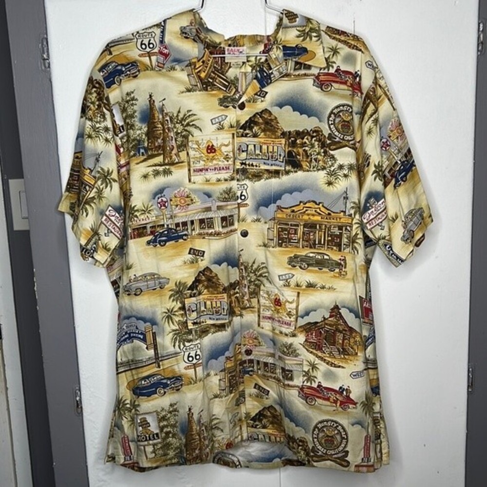 Barefoot in Paradise Mens Short Sleeve Shirt XL Tall Route 66 Corvette Mother Rd